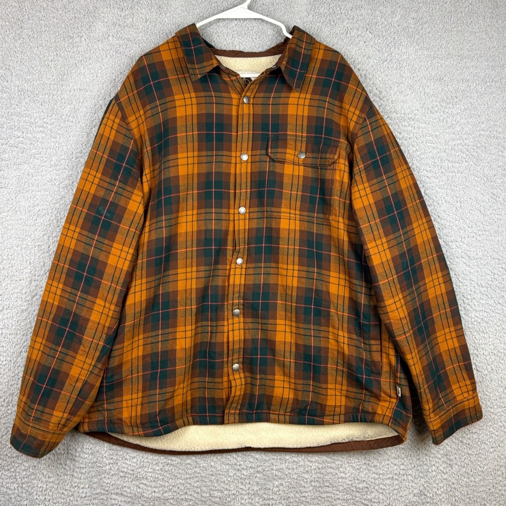 North Face Shirt Jacket Mens XXL Orange Plaid Sherpa Lined Flannel Shacket